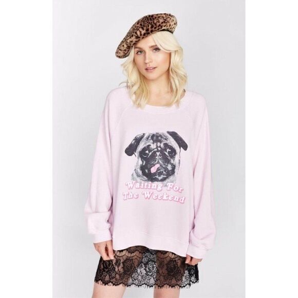 NEW WILDFOX Sz XS Woof Weekend Kim’s Sweater JUMPER BBJ - Pouty Pink - Picture 1 of 3